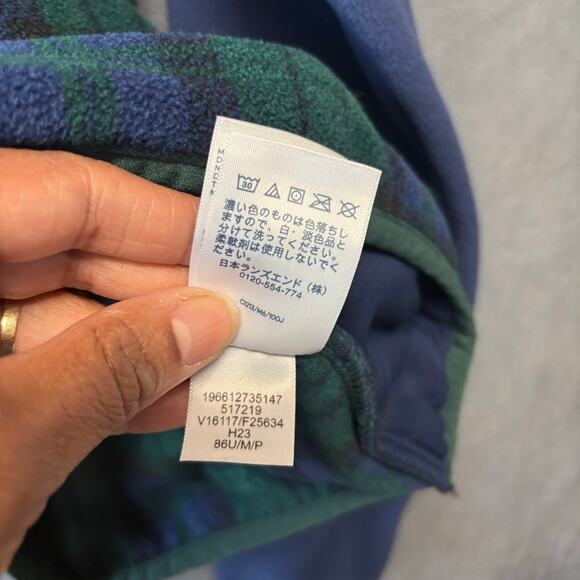 Lands End 3/4 Button Up Fleece Sweatshirt Plaid Kids Medium 10-12 Two Tone Cozy - Picture 10 of 13